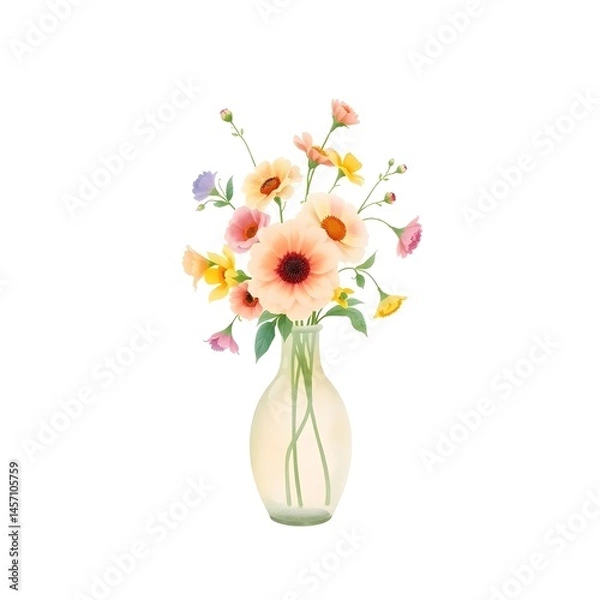 Fototapeta Abstract depicting an old illustration of flowers in a vase, in a digital print style reminiscent of Karl Bloomfield, showcasing flower art illustration design 