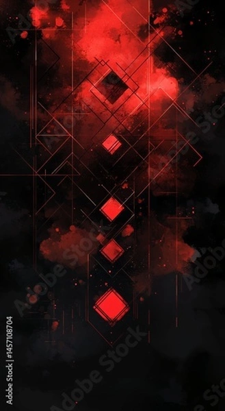 Fototapeta Abstract Red and Black Geometric Design Digital Art Background Wallpaper