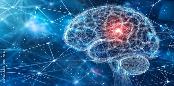 Fototapeta Abstract Brain Network Digital Illustration Showing Complex Neural Connections and Activity