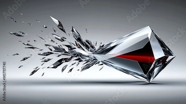 Fototapeta Shattering Crystal Geometric Design Abstract Red Line Explosion