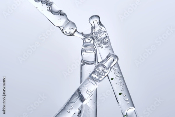 Fototapeta Four different face serum pipettes on a neutral background.