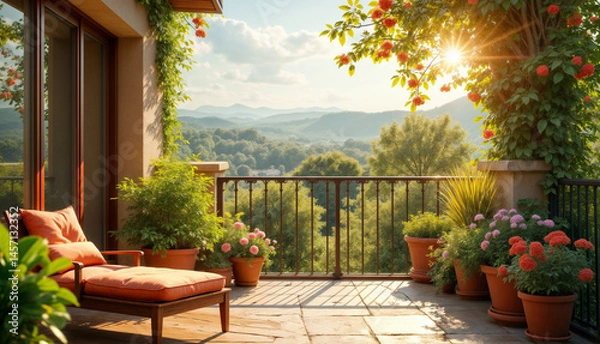 Fototapeta Stunning Balcony View Overlooking Lush Mountains