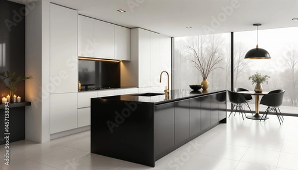 Fototapeta Stylish Modern Kitchen with Open Layout and Natural Light