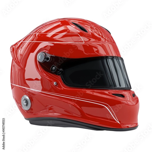 Fototapeta sleek glossy red helmet isolated on white transparent background