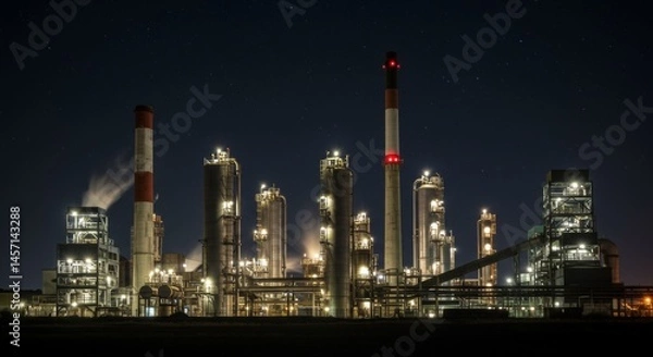 Obraz Industrial Plant at Night Under Starry Sky