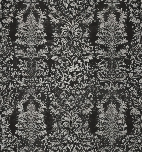 Fototapeta Elegant gothic damask wallpaper, seamless floral & geometric design, black & white , background, illustration, elegant