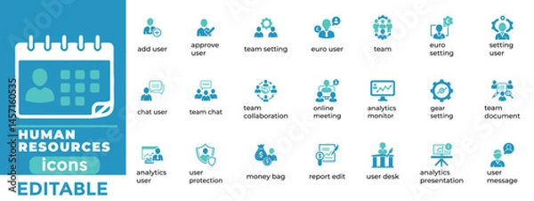 Obraz 

Editable HR vector icons for hiring, teams, business, and profiles. Clean, modern design