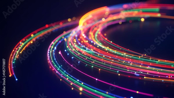 Fototapeta Vibrant Multicolored Light Streams with Dynamic Digital Flow