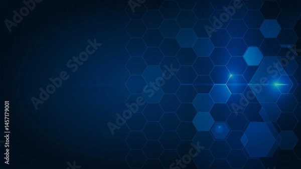 Fototapeta Deep Blue Hexagonal Technology Abstract with Bokeh Effect
