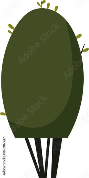 Fototapeta Stylized, cartoon-like tree with a spherical, olive-green canopy and dark trunks. The illustration is simple and eye-catching.