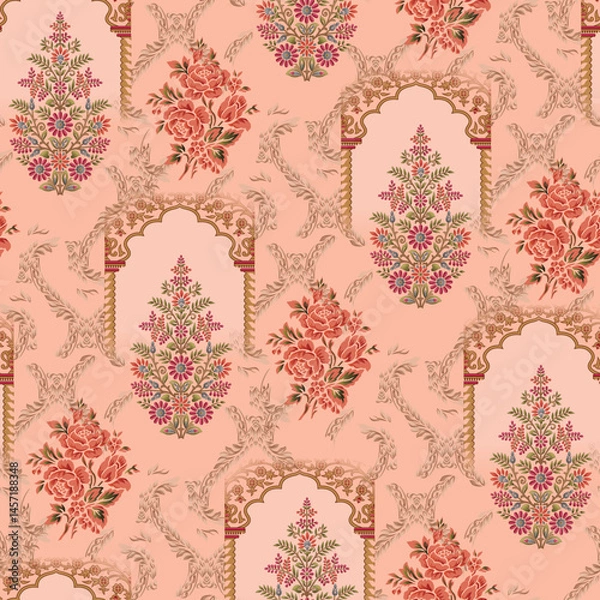 Fototapeta Abstract seamless color full paisley flower leaf bunch pattern