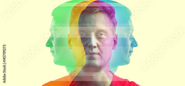 Obraz Silhouette of a man in the color of the RGB.  Concept on the topic of psychology, science, symbol of the complexity of a person's personality.