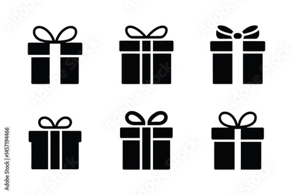 Fototapeta Gift box icon set black and white vector graphic