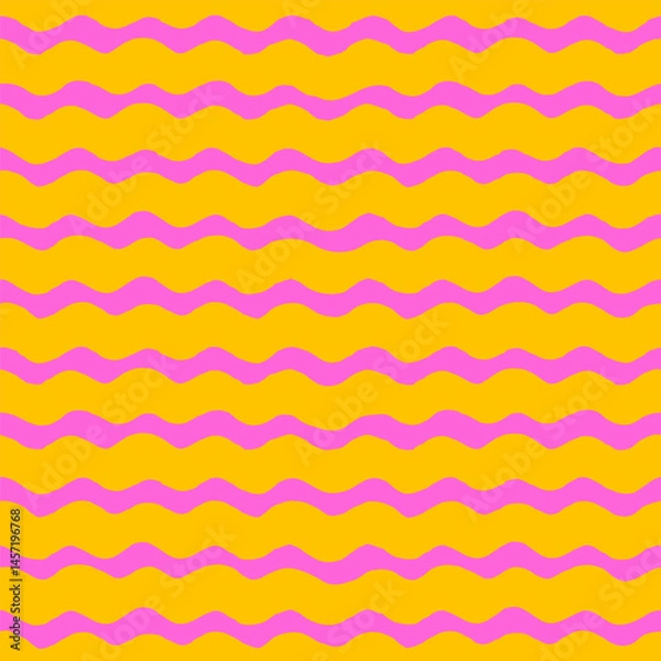Fototapeta Wavy stripe seamless pattern in pink and yellow. Hand drawn horizontal wave lines create a cheerful and bold texture for fabric, wrapping paper, or playful branding. Drag to swatches panel to use.