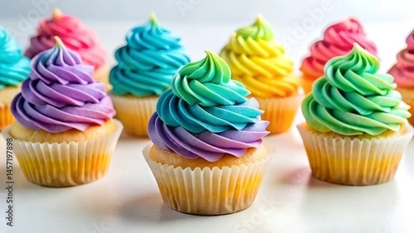 Fototapeta Gradual Color Transition Ombre Birthday Cupcakes