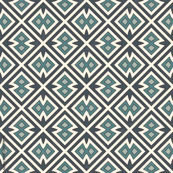 Fototapeta Seamless pattern with repeated geometric forms. Ornamental abstract background. Ethnic and tribal motifs.