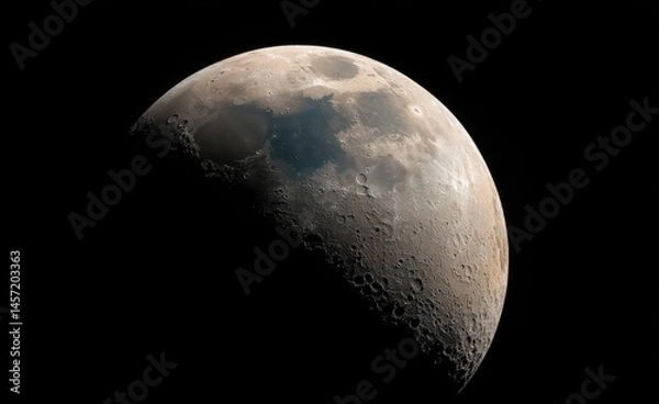 Fototapeta Isolated Lunar Half Moon on Black for Astronomy Concepts
