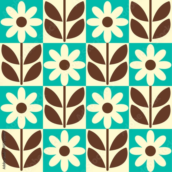 Fototapeta The design is simple and geometric, reminiscent of 1960s or 1970s aesthetics. Retro-style floral pattern.