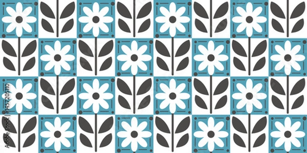 Fototapeta The design is simple and geometric, reminiscent of 1960s or 1970s aesthetics. Retro-style floral pattern. Vector pattern.