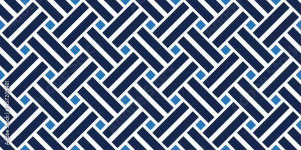 Fototapeta Repeating design. Dark blue and white stripes are arranged diagonally, creating an interwoven effect.