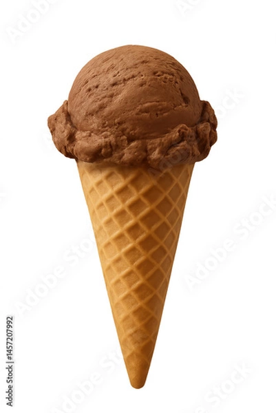 Fototapeta Chocolate ice cream scoop on waffle cone with brown gradient background