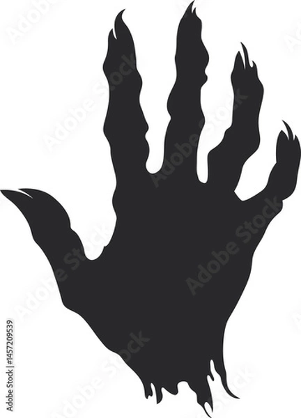 Fototapeta Silhouetted creature claw emerging from darkness, sharp talons extend. Eerie mystery, primal and menacing, a haunting silhouette of dread.