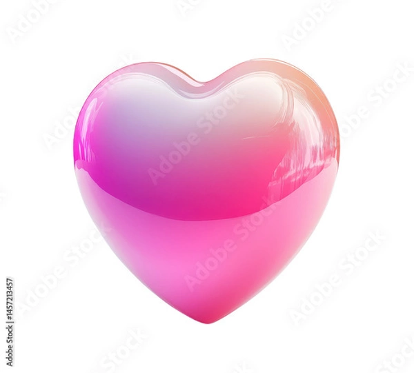Fototapeta Glossy Pink Heart Shape With Gradient Colors Isolated On Transparent Background Representing Love And Affection