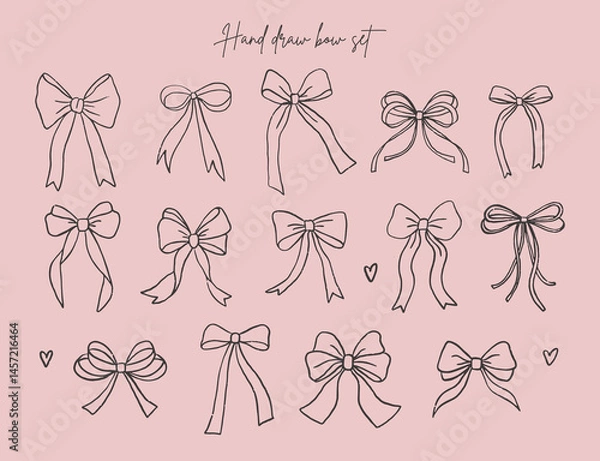 Fototapeta Hand draw line bows and ribbons collection. Crayon drawing style, Trendy set illustration