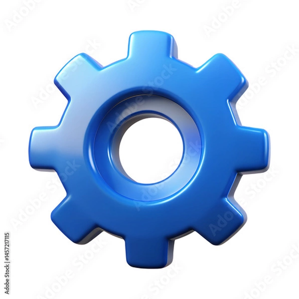 Fototapeta 3D Render of a Shiny Blue Gear Cog for Settings or Mechanics