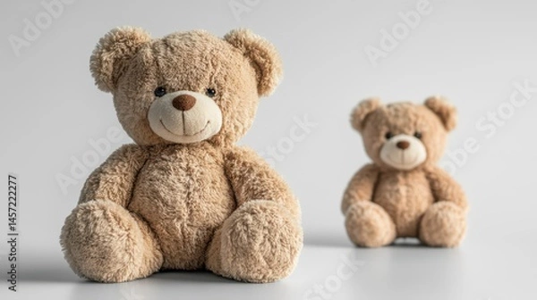 Obraz Two cute fluffy teddy bears on white background