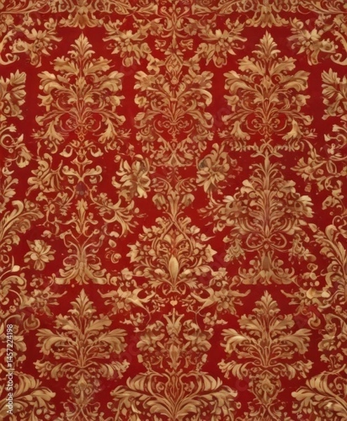 Obraz Intricate red & gold damask, regal seamless vector pattern ,  decorative,  surface pattern,  regal