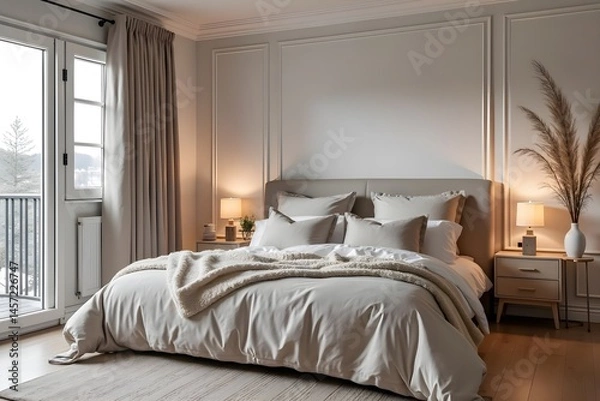 Fototapeta Cozy Nordic Apartment with Soft Lighting and Decor