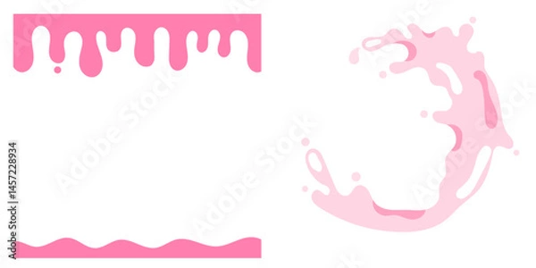 Fototapeta Set of frame borders with melting yogurt or milk and dynamic splashes in motion, creamy liquid design elements for dairy or dessert concept flat vector illustration