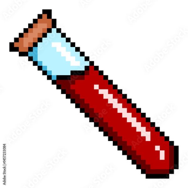 Fototapeta Vector Pixel Art Icon - Glass Vial with Blood