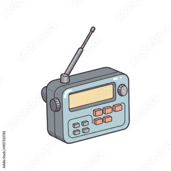 Obraz Retro Blue Radio Illustration with Isometric View