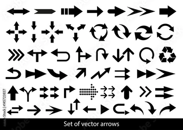 Obraz Vector set of black arrows on a white background.