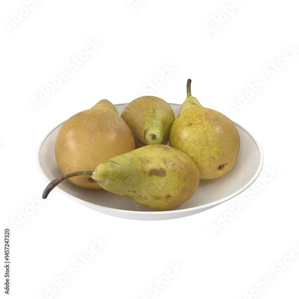 Fototapeta Pears Conference on a plate isolated transparent background 3d rendering
