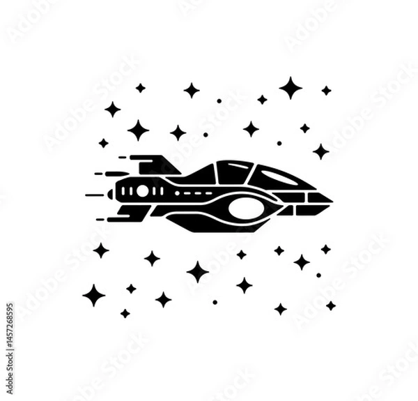 Fototapeta Alien ship or space ship in space icon vector in black color isolated on white.