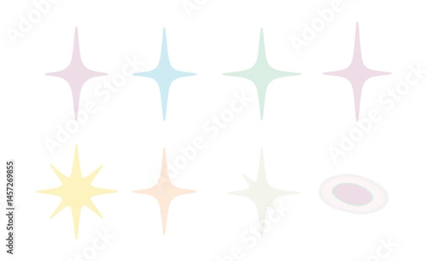Fototapeta Pastel dream icons set – stars, light, soft, silhouettes, dreamy, subtle, abstract, glow, shapes, ethereal. Vector icons set