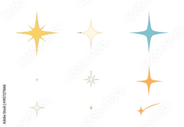 Fototapeta Dreamy night sky icon set – stars, comets, glowing, celestial, astronomy, cosmic. Vector icons set