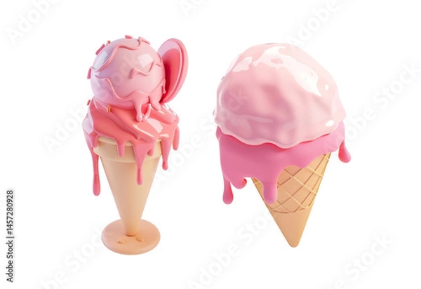 Fototapeta 3D Pink Ice Cream Cone with Sprinkles on a Transparent Background