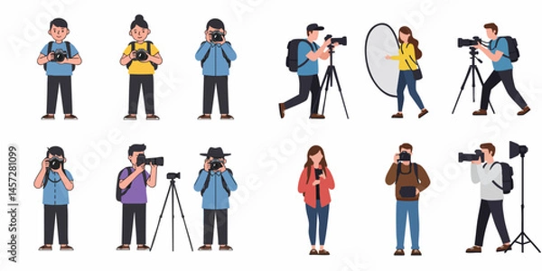 Fototapeta Flat Simple Minimalist Photographer Vector Set on White Background

