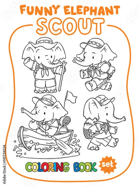Obraz Little baby elephant. Scout. Coloring book set