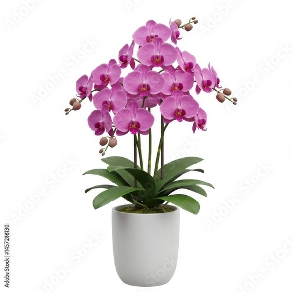 Fototapeta Pink Orchid Plant in White Pot