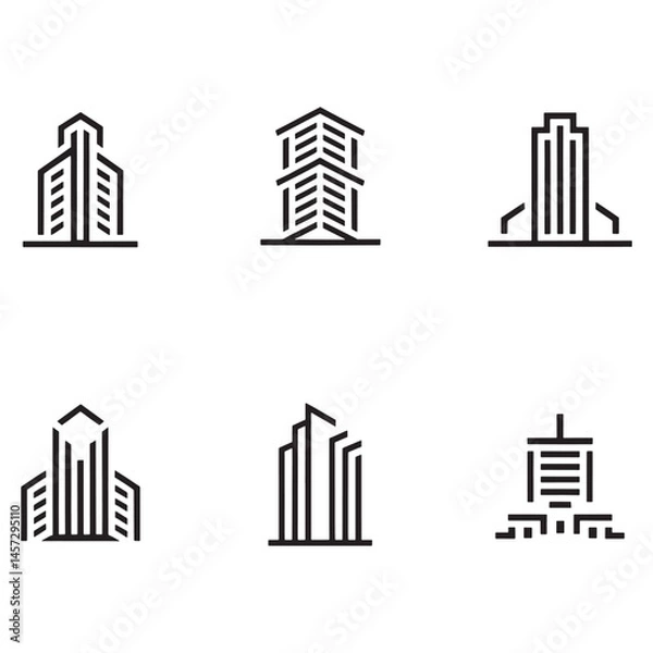 Fototapeta Modern Real Estate Building Icons Set, Minimalist Urban Architecture Logos