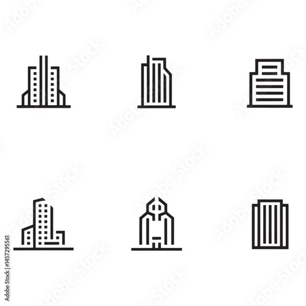 Fototapeta Modern Real Estate Building Icons Set, Minimalist Urban Architecture Logos