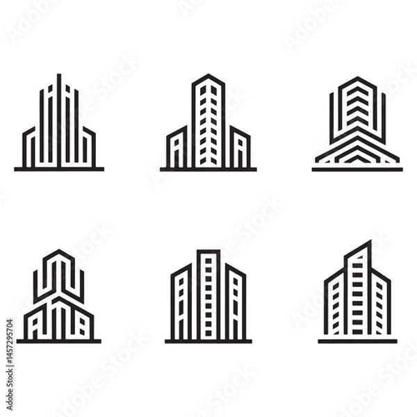 Fototapeta Modern Real Estate Building Icons Set, Minimalist Urban Architecture Logos