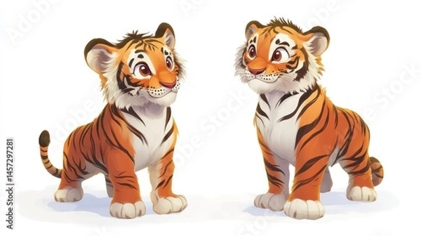 Fototapeta Two adorable tiger cubs facing each other