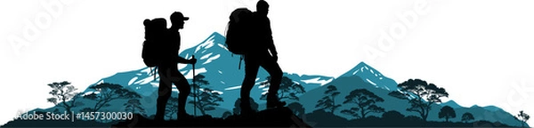 Obraz Vektor Silhouette Körper Design Element - Zwei Bergsteiger Wanderer - Landschaft mit Bergen und Felsen - Wunderschöne Aussicht auf das Gebirge