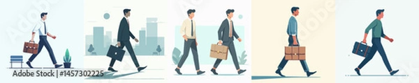 Fototapeta a man is walking while carrying a briefcase style vector flat design